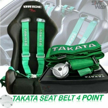 TAKATA 4 Point Snap-On 3&quot; With Camlock Racing Seat Belt Harness Universal Green - £64.19 GBP