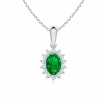 ANGARA Oval Emerald Pendant with Floral Diamond Halo in 14K Gold | 18&quot; Chain - £2,365.50 GBP