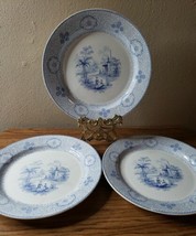 3 Antique J. Wedgwood Rare Tippecanoe Blue and White Dinner Plates ca.1840 - $79.99
