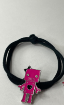 ELASTIC YOUTH GIRLS BRACELET HAIR TIE PINK &amp; BLACK ROBOT W/ HEART - £5.41 GBP