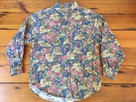 Vintage 90s Floral Roses Print Cotton Blend Long Sleeve Button Down Shir... - £40.05 GBP