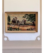Antique French Petit Point Tapestry Artwork Needlepoint Vintage Horse Ca... - $3,066.69 MXN