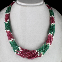 Natural Emerald Spinel Pearl Long Beads 12 L 690 Cts Twisted Gemstone Necklace - £5,923.22 GBP