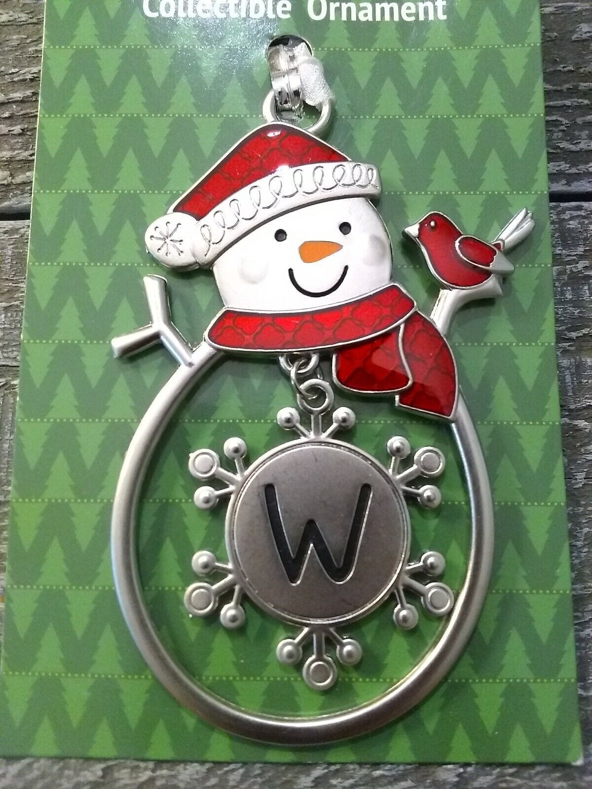 Primary image for Christmas Snowman Rare Monogrammed "W" Collectable Silver Ornament Ganz New