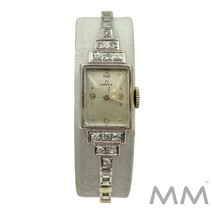 Vintage 1950 Omega 14k White Gold Ladies Cocktail Bracelet Watch Diamonds - €1.483,06 EUR
