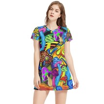 Magic Mushrom Psychedelic Design Hipster Sexy Short Sleeve V-Neck Dress - £26.37 GBP