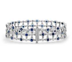 4.00Ct Blue Sapphire &amp; Diamond Triple Line 7&quot; Bracelet 14K White Gold Finish  - £165.23 GBP