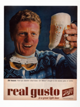 Vintage Print Ad 1960s Schlitz Light Beer Ski Goggles Ski Lesson - $7.66