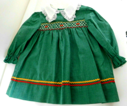Polly Flinders Size 3T Green Hand Smocked Long Sleeve Dress - £10.40 GBP