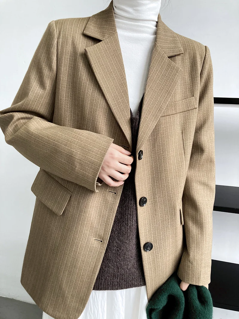   Suit Simple Casual Single Female Striped Blazer Coats Women Autumn  Women Loos - £191.48 GBP