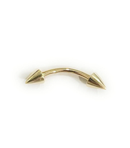 ADIRFINE 14K Solid Gold 16 Gauge Double Spike Curved barbell eyebrow Bod... - £68.81 GBP