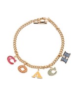 COACH Pavé Crystal Enamel Logo Charm Signature Letters Bracelet Gold Ton... - £44.04 GBP