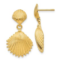 14K Gold Scallop Shell Dangle Post Earrings Jewerly - £287.29 GBP