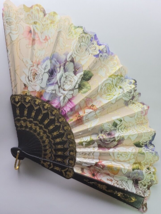 Gold &amp; Black Large Lace Floral Folding Hand Held Plastic Chinese Fan - £3.78 GBP