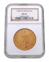 1908 $20 Saint Gaudens Gold Double Eagle No Motto Graded by NGC MS-63 - $78,685.74 MXN