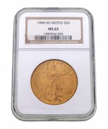 1908 $20 Saint Gaudens Gold Double Eagle No Motto Graded by NGC MS-63 - $78,685.74 MXN