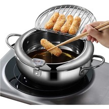 Deep Fryer Pot With Thermometer &amp; Drain Lid, Stainless Steel in  Japanes... - £27.68 GBP