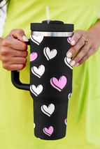 Black Valentines Heart Printed Thermos Cup with Handle 40oz - $523.97 MXN