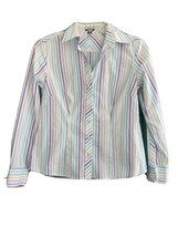 Ann Taylor Woman Collared Shirt ~ Sz 4P ~ White &amp; Purple ~ Long Sleeve ~ Striped - £18.03 GBP