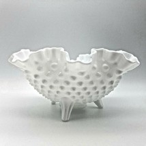 Vintage Fenton Hobnail Milk Glass Bowl Candy Dish Footed Fluted EUC Dish Ruffled - £18.33 GBP