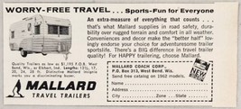 1962 Print Ad Mallard Travel Trailers Made in West Bend,Indiana - £7.41 GBP