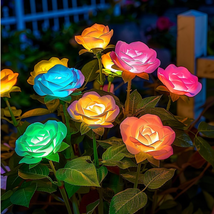 Solar Garden Lights, 4 Pack  7 Color Changing Rose Solar Lights Outdoor ... - £39.34 GBP