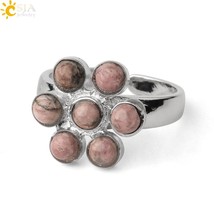 CSJA 1Pc 7 Chakra Rings Reiki Energy Healing Point Stone Beads Adjustable Ring R - £6.89 GBP