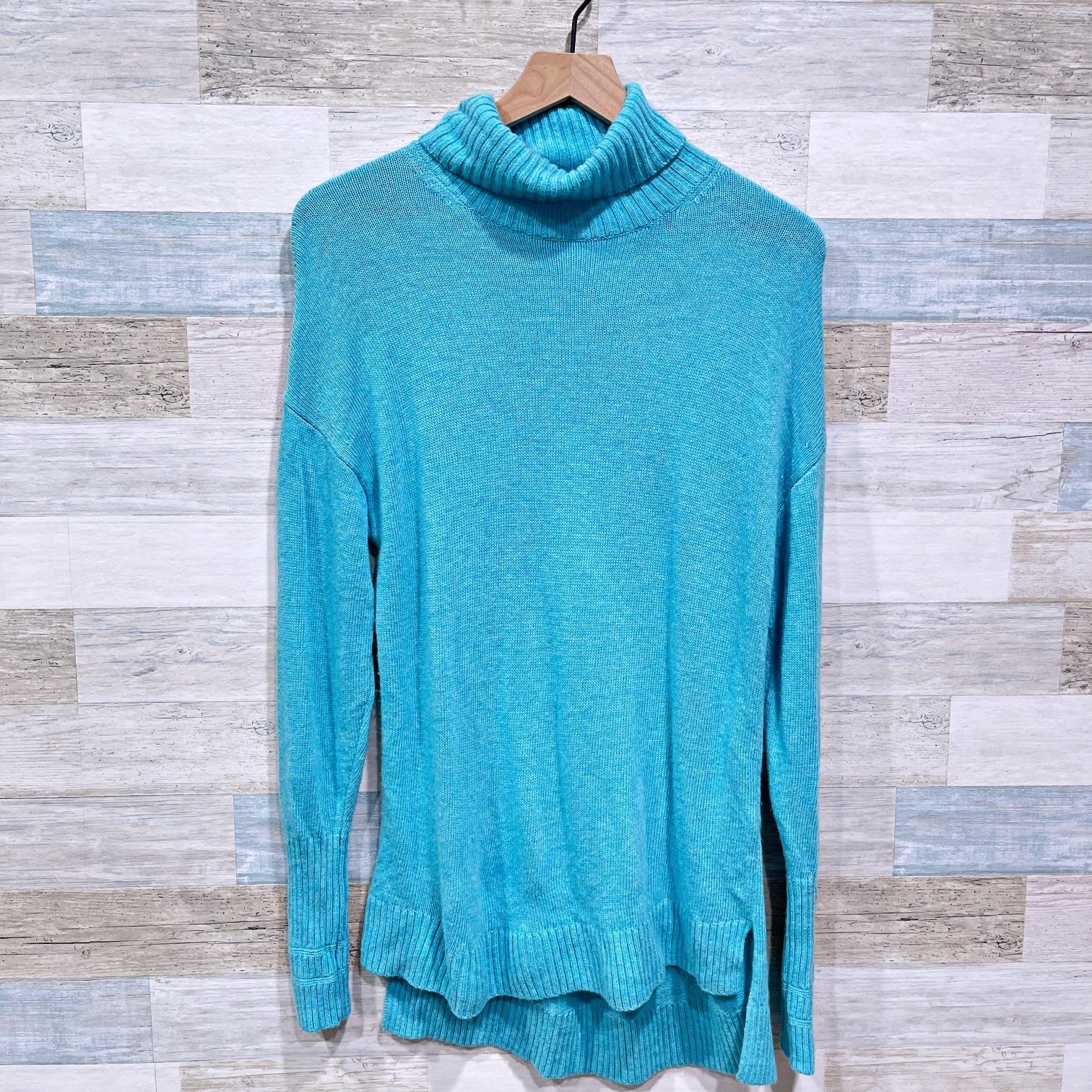 Primary image for J Crew Relaxed Wool Turtleneck Sweater Blue Longline Stretchy Womens Small 
