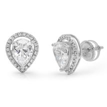 0.10 Ct Pear Cut Diamond Women&#39;s Stud Earrings 14k White Gold Finish 925 - £71.13 GBP