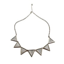 Necklace Womens Costume Jewelry Statement Triangle Silver Tone Shimmer Sticker - £10.47 GBP