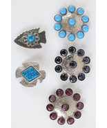 Vintage 70s 80s Lot of 5 Steel Beaded Glass Brooches Native Art Faux Tur... - €33,88 EUR