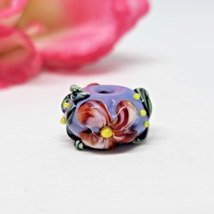 Artisan Lampwork Glass Bead Purple Red Flower Designer Bead - £12.04 GBP