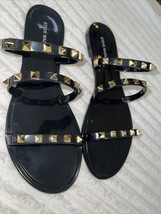 STEVE MADDEN Black Gold-Tone Studded Slides Jelly Sandals sz 9 new - £63.14 GBP