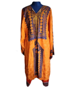 Halloween Costume Caftan Dress African Bright Orange With Blue Embroider... - £18.40 GBP
