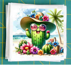 Cute Cactus Quilt Block Image Printed on Fabric Square CC20020 - $3.60+