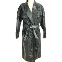 Unisex Leather Suede Trench Coat Paisley Embroidered Black Size Small Belted - £59.16 GBP