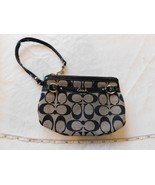 Coach Wristlet clutch canvas &amp; patent leather Signature Black Tan pre owned - $39.59