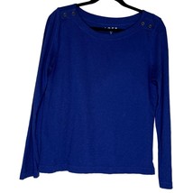 LOFT Blue Sweater Top Button Accents Women Size Medium Long Sleeve ID # 70164 44 - £12.54 GBP