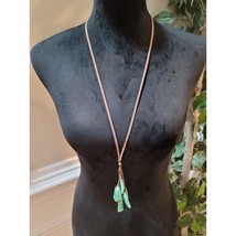 Women&#39;s Long Suede Necklace With Turquoise Stone Drops And Bead Slide Lock - $27.72