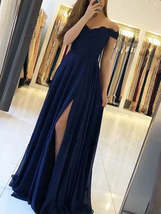 Simple Off the Shoulder Navy Blue Bridesmaid Dresses with Slit,Red Bridesmaid Dr - £135.51 GBP