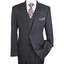 Men Suit ADOLFO 3Pc 100% Soft Wool Vested Business Formal 2 Button 1608 Charcoal image 2