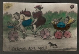 Old Photo of Latvian Postcard April Fool&#39;s Day Humor Caricature Man Ride... - £4.90 GBP