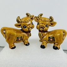 Swiss Cow Calves Salt Pepper Shaker Set Ceramic VTG Kitchen Kitsch Farm Animals - £19.09 GBP