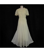 Vintage 40s Long Flared Party Dress and Slip XS Yellow Embroidered Organdy - $89.99