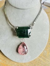 Rare Custom Jumbo 140.12 ct green &amp; Pink tourmaline, diamond 14k gold necklace - £186,330.07 GBP