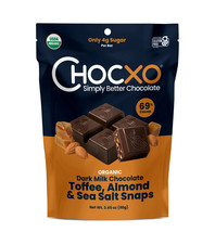 2 Bags of Chocxo Dark Milk Chocolate Toffee, Almond &amp; Sea Salt Snaps 98g Each - £22.25 GBP