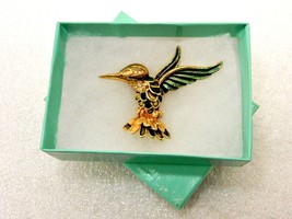 Hummingbird Gold Tone Brooch Pin, Green Enamel Paint, Vintage Fashion, JWL-090 - £7.64 GBP
