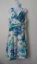 Liz Claiborne White Floral Dress Women 16 Wrap V-Neck Sleeveless Zip Up Cotton - £19.78 GBP
