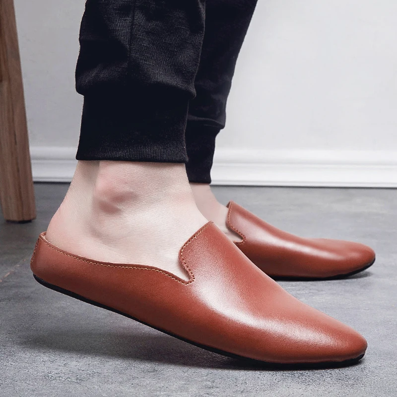 Outdoor men leather comfortable half shoes for men slide slipper brand d... - $44.50