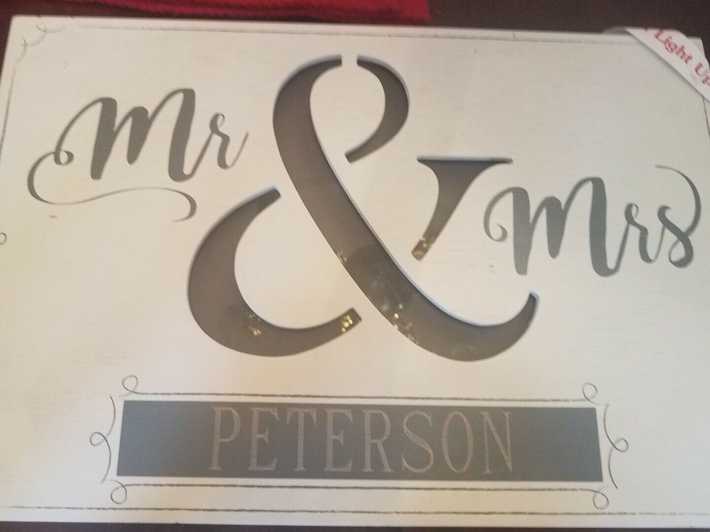 Mr. & Mrs. Peterson Sign Gray and White 18 x 12 light up RARE-SHIPS N 24 HOURS - $186.99
